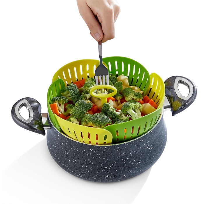 ® Plastik Katlanır Buharda Pişirme Aparatı Sağlıklı Haşlama Sepeti