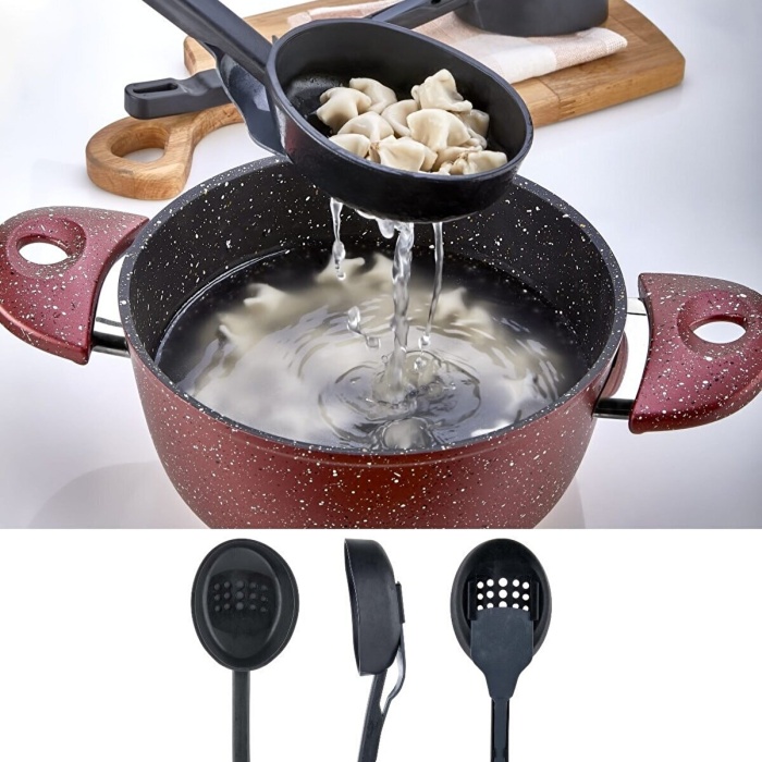 ® Isıya Dayanıklı 3 in 1 Servis Kepçesi - Kepçe Kevgir Kaşık 3&amp;#39;ü Bir Arada Servis Seti