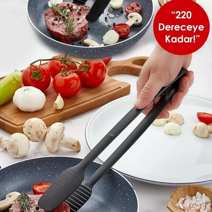 ® Maşa - 220 Dereceye Kadar Dayanıklı Yanmaz - Yapışmaz Plastik Izgara Maşası 30 Cm