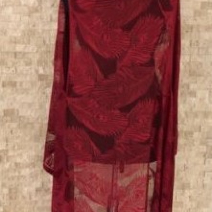 ® Pareo Dantel Yelek Mayo Bikini Üzeri Yaprak Desenli Püsküllü Plaj Elbisesi - Bordo