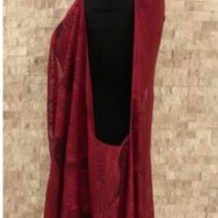 ® Pareo Dantel Yelek Mayo Bikini Üzeri Yaprak Desenli Püsküllü Plaj Elbisesi - Bordo