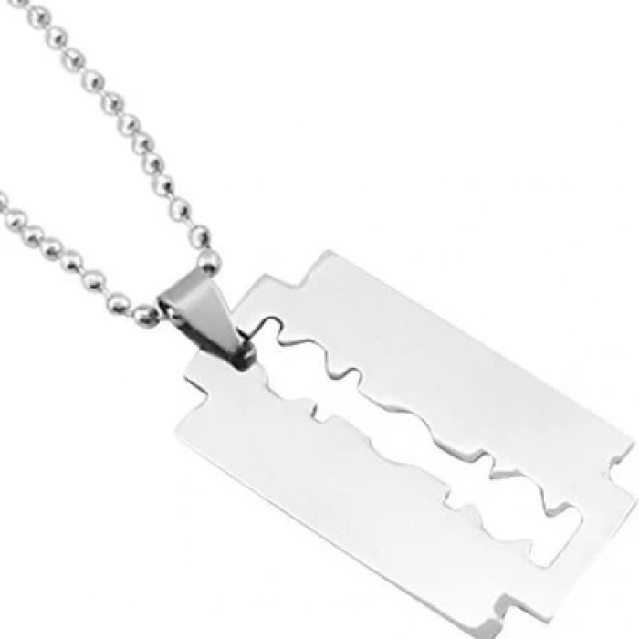 ® Jilet Çelik Kolye - Jilet Model Paslanmaz Gümüş Renk Çelik Kolye