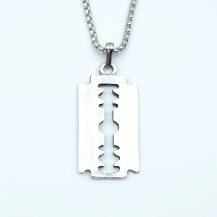 ® Jilet Çelik Kolye - Jilet Model Paslanmaz Gümüş Renk Çelik Kolye