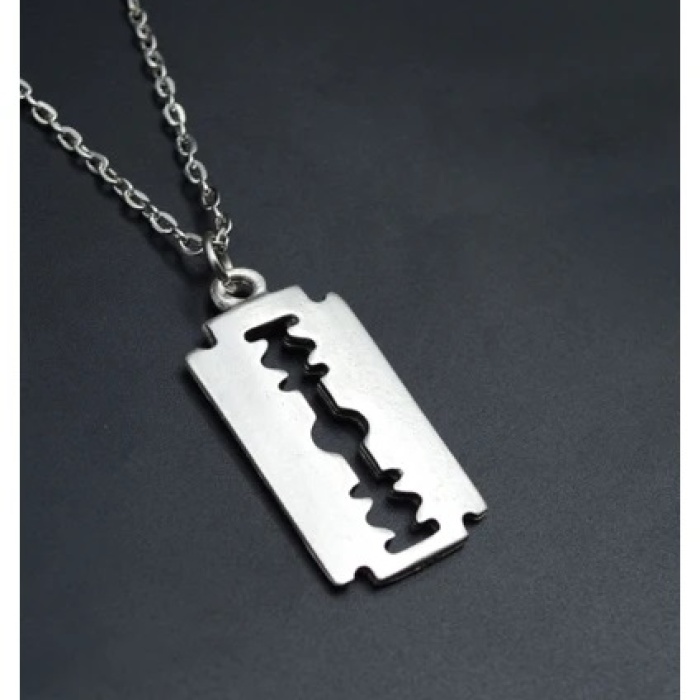 ® Jilet Çelik Kolye - Jilet Model Paslanmaz Gümüş Renk Çelik Kolye