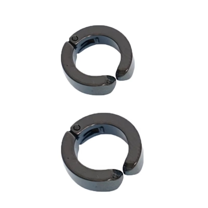 ® Erkek Küpesi - 2 Adet Siyah Çelik Kıstırmalı Küpe Paslanmaz Atmaz Çelik Siyah Küpe