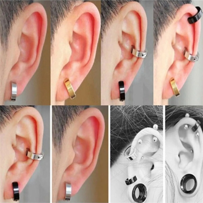 ® Erkek Küpesi - 1 Adet Çelik Kıstırmalı Küpe Paslanmaz Atmaz Çelik Gümüş Renk Küpe