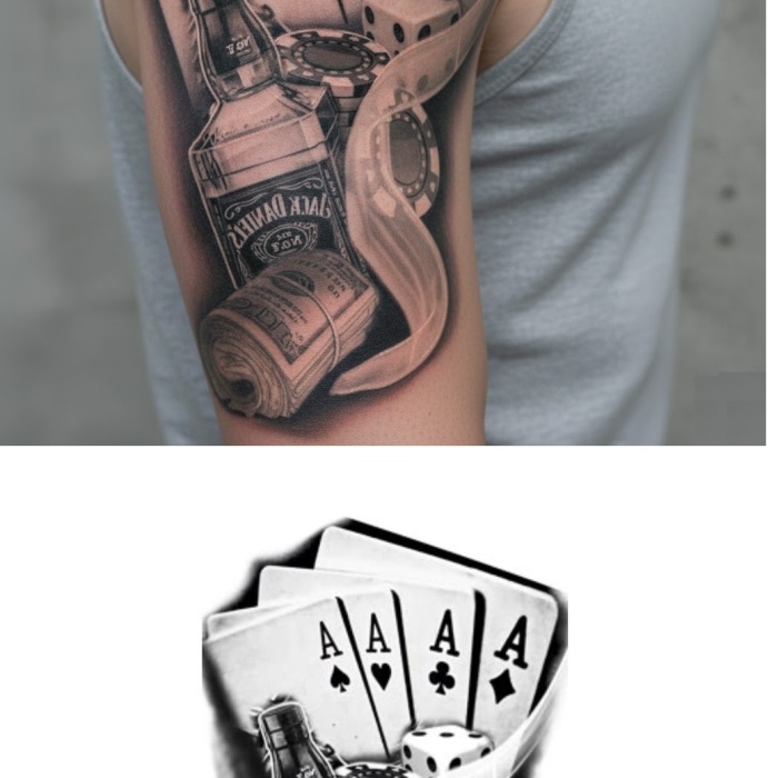 ® İskambil Dolar Zar Geçici Dövme Şablonu Büyük Boy