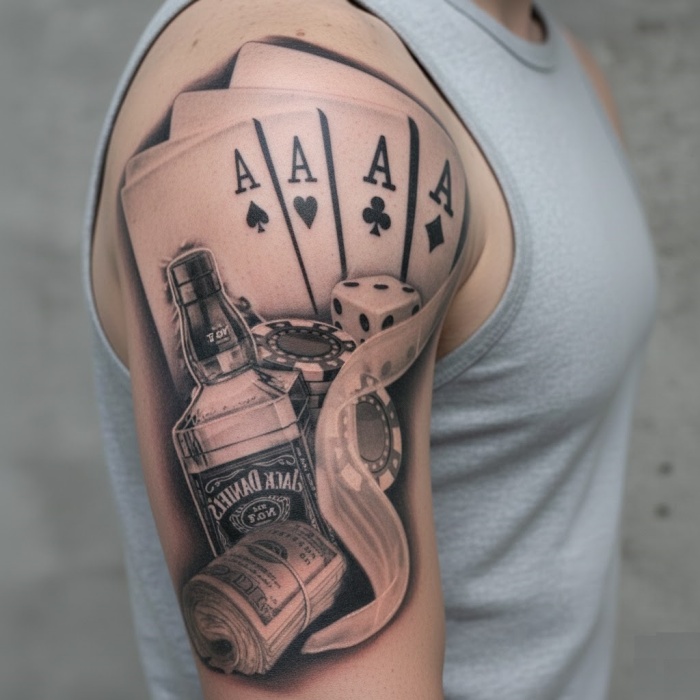 ® İskambil Dolar Zar Geçici Dövme Şablonu Büyük Boy