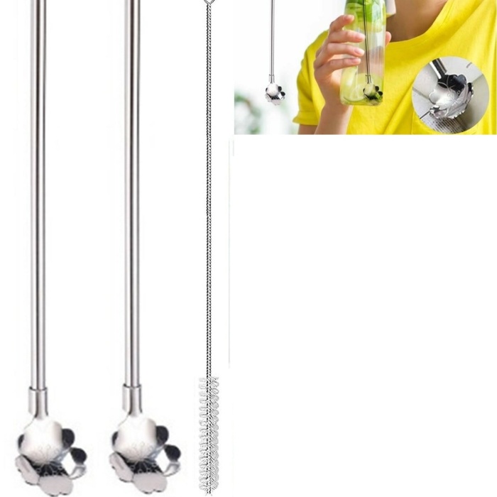 ® Paslanmaz Metal 2 li Kaşıklı Pipet Fırça Seti