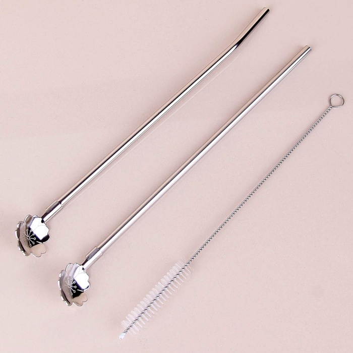 ® Paslanmaz Metal 2 li Kaşıklı Pipet Fırça Seti