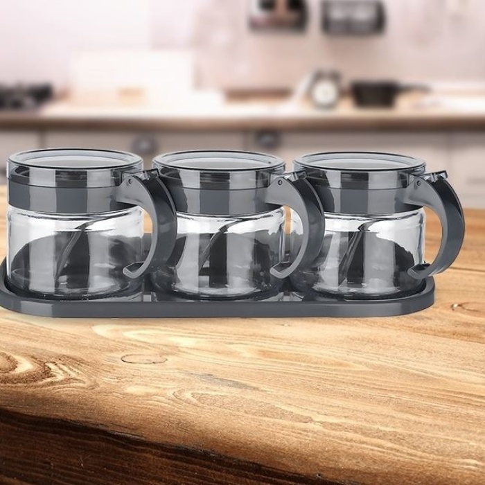 ® Baharat Seti 3 Adet Kaşıklı Standlı Cam Baharatlık