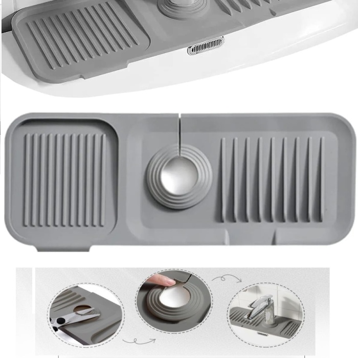 ® Elastik Mutfak Banyo Musluk Matı Düzenleyici Kaydırmaz Taban Organizer Lavabo Kenar Matı