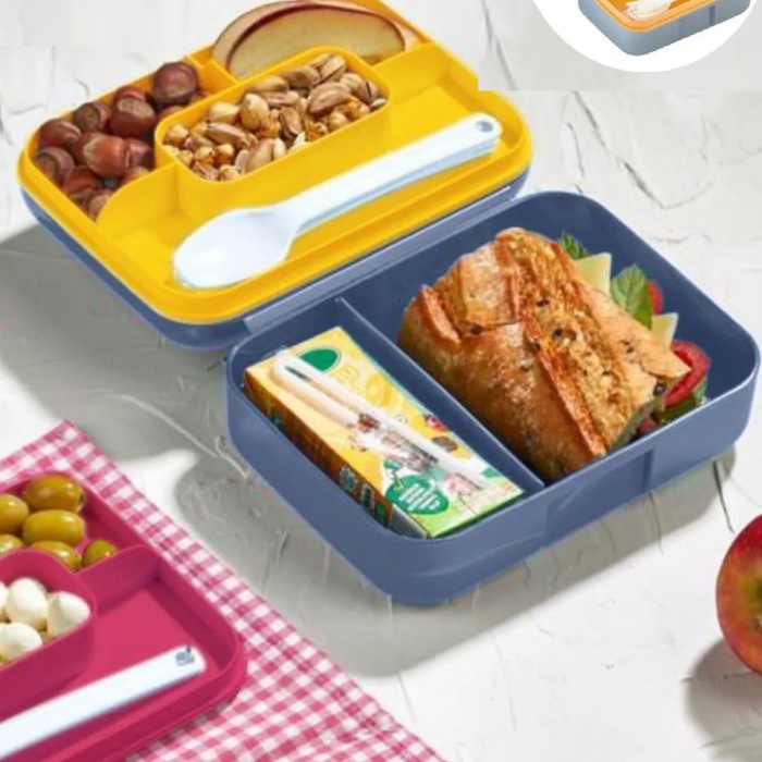 ® Yeni Ürün Meyve Suyu Bölmeli - Tabaklı Beslenme Kabı  Diyet Kabı -Çatal Bıçak Kaşık Dahildir