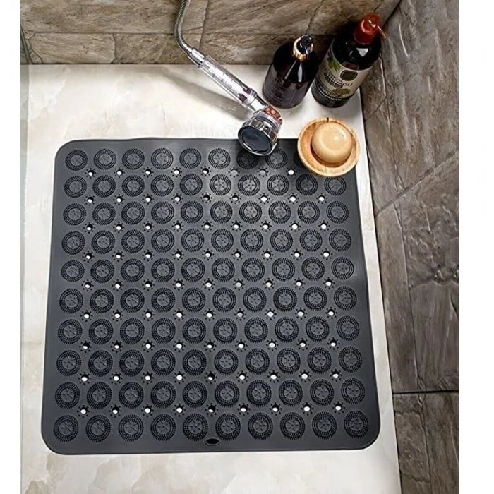 Biyomak® Kare Vantuzlu Banyo Kaydırmaz Paspas- Tırtıklı Ayak Duş Matı Silikon Masaj Pedi