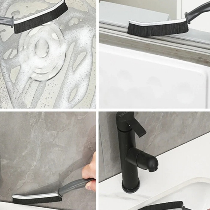 ® İnce Kıl Temizlik Fırçası Banyo Mutfak Pencere Oluk Klozet Kenarı Kavisli Detay Temizleme Fırçası