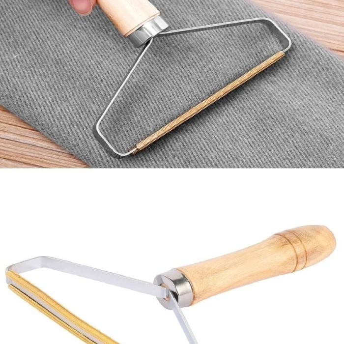 ® Ahşap Saplı Metal Kazak - Elbise - Halı Tüyü Temizleme Çift Taraflı Tüy Tiftik Toparlayıcı