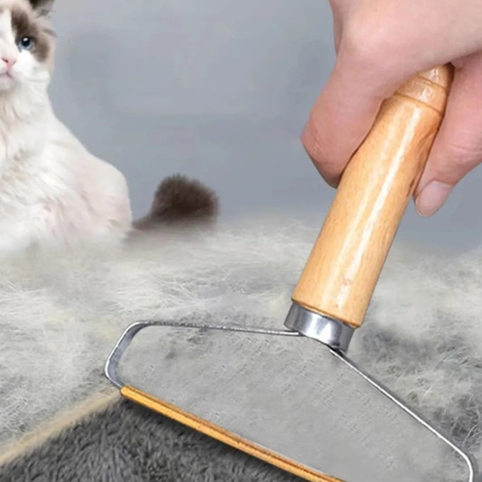 ® Ahşap Saplı Metal Kazak - Elbise - Halı Tüyü Temizleme Çift Taraflı Tüy Tiftik Toparlayıcı