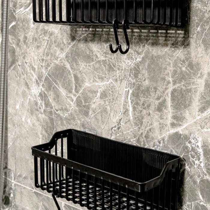 ® 2 Li Plastik Yapışkanlı Askılı Mutfak- Banyo Rafı Düzenleyici Duş Şampuanlık