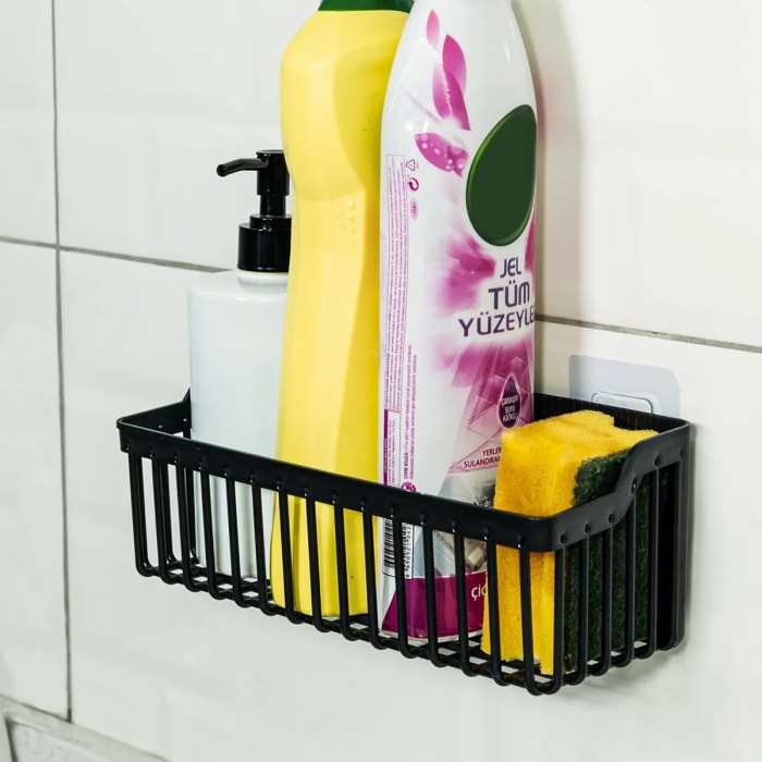 ® 2 Li Plastik Yapışkanlı Askılı Mutfak- Banyo Rafı Düzenleyici Duş Şampuanlık