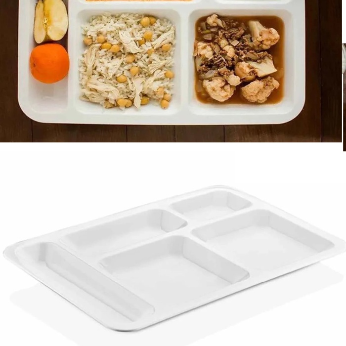 ® 1 Adet  5 Bölmeli Kırılmaz Tabldot Tabak Self Servis Yemekhane Okul Lokanta Tabildot (40 cm x28 cm)