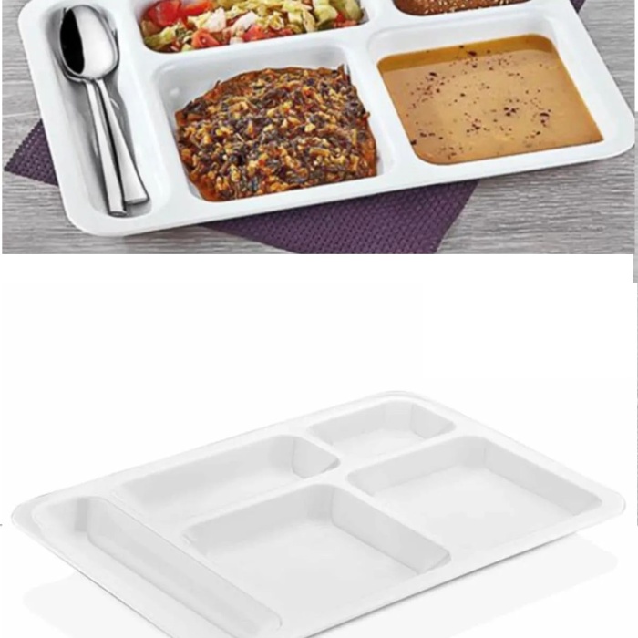 ® 10 Adet  5 Bölmeli Kırılmaz Tabldot Tabak Self Servis Yemekhane Okul Lokanta Tabildot (40 cm x28 cm)