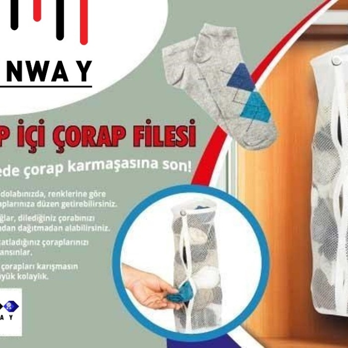 ® Dolap İçi Asılabilir Temiz Çorap Düzenleyici Çorap Filesi Askılık