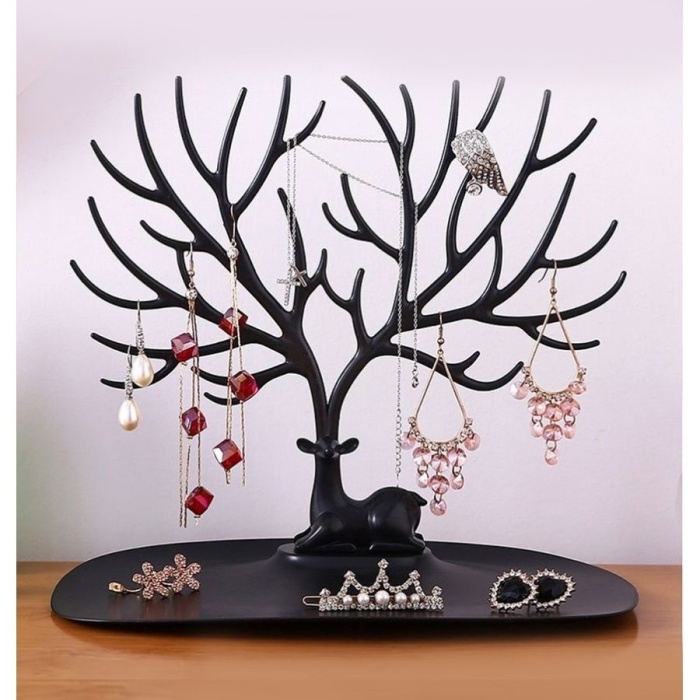 ® Siyah Geyik Mücevher Organizeri Geyik Şeklinde Yüzük Küpe Kolye Düzenleyici