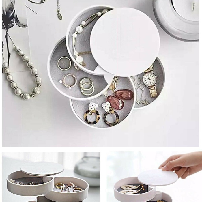 ® 4 Katlı Dönebilen Silindir Takı Ve Makyaj Organizer Kutusu
