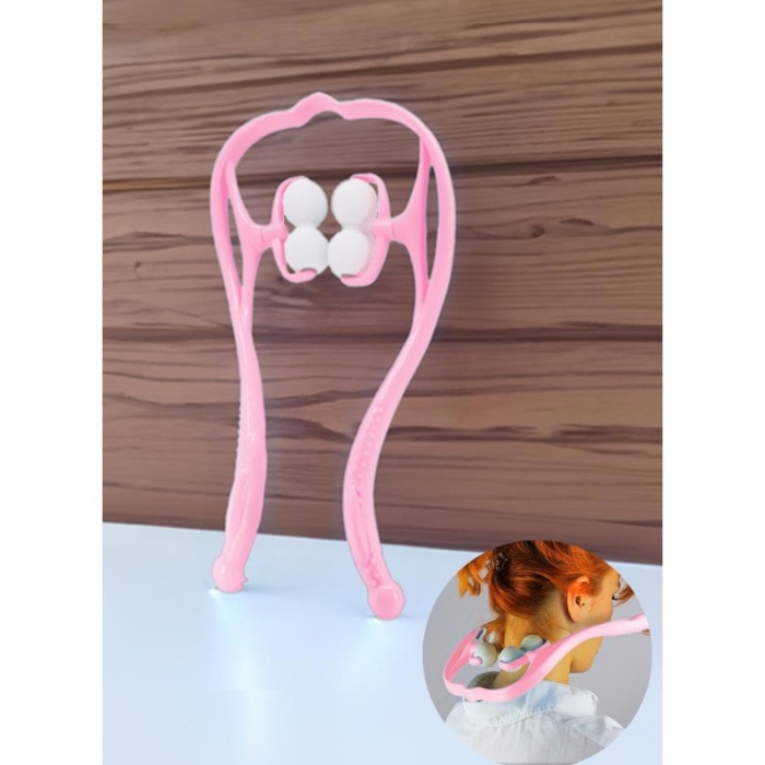 ® Boyun Bacak Ayak Bel Masaj Aleti Çok Fonksiyonlu Manuel 4 Tekerlekli - Pembe