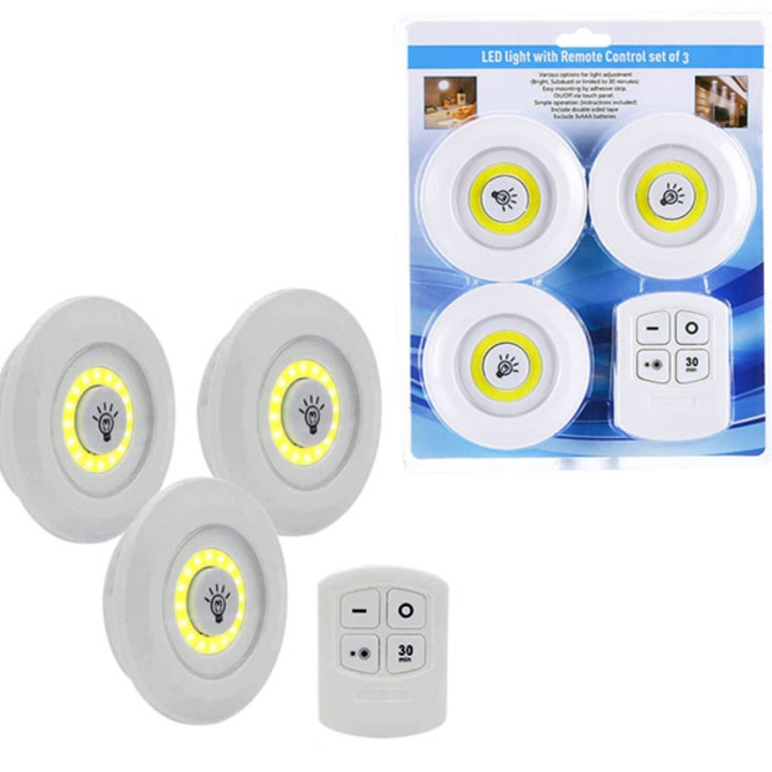 Biyomak® 3lü Uzaktan Kumandalı Yapışkanlı Kablosuz Led Spot Lambalar