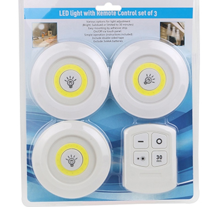 Biyomak® 3lü Uzaktan Kumandalı Yapışkanlı Kablosuz Led Spot Lambalar