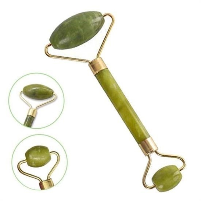 Biyomak® Özel Süngerli Kutusunda Kırılmaz Çift Taraflı 2li Cilt Yüz Masaj Aleti Jade Roller Yeşim Taş