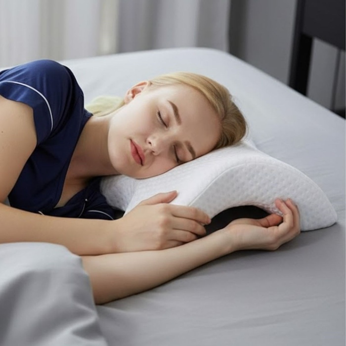 ® % 100 Visco Kavisli Ortopedik Yıkanabilir Kumaş Kılıflı Bel Boyun Bacak Ağrıları İçin Yastık