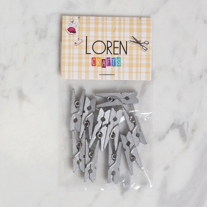 ® LOREN CRAFTS 10 LU GÜMÜŞ RENK MİNİ MANDAL