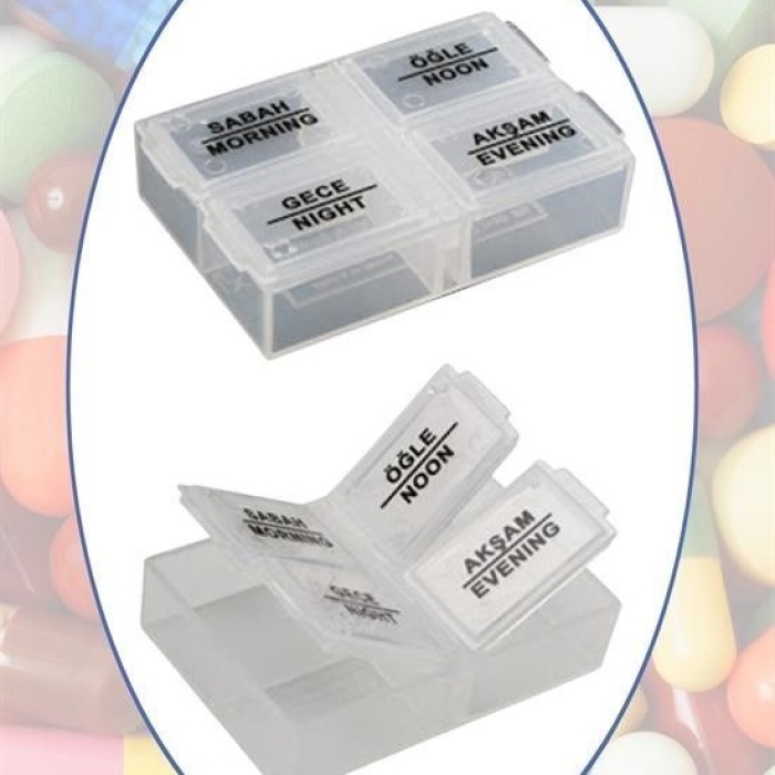 Biyomak®  4 Öğün Günlük Hap İlaç Saklama Taşıma Kutusu İlaç Hatırlatıcı