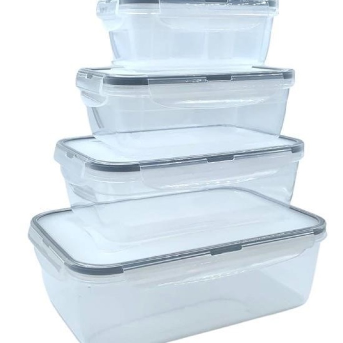 Biyomak®  4lü İç İçe Sızdırmaz Contalı Kilitli Kapaklı Plastik Erzak Saklama Kapları LC315