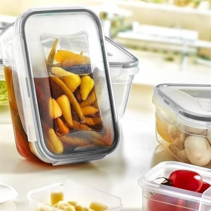 Biyomak®  4lü İç İçe Sızdırmaz Contalı Kilitli Kapaklı Plastik Erzak Saklama Kapları LC315