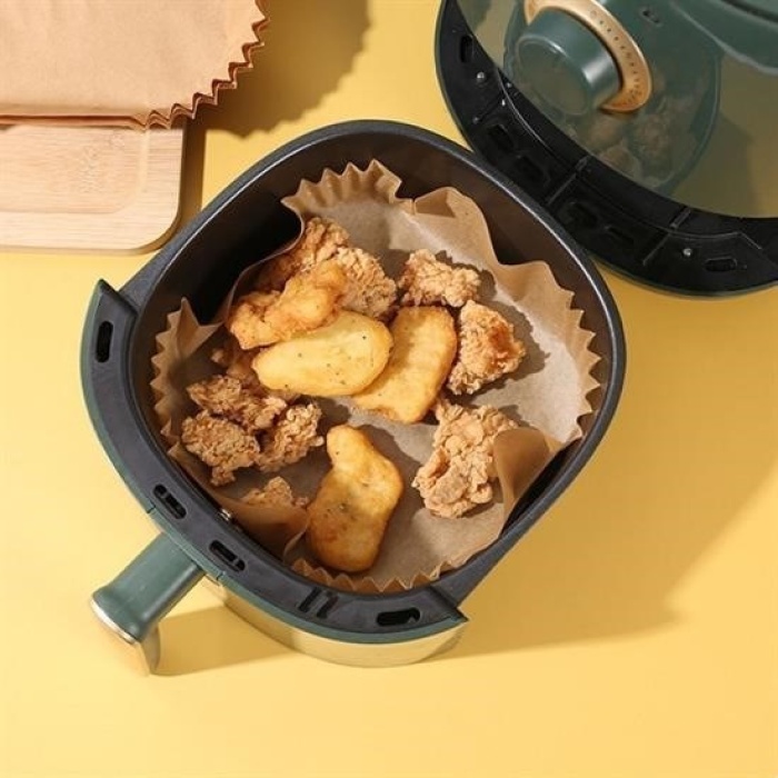 Biyomak® 50 Adet Air Fryer Pişirme Kağıdı Tek Kullanımlık Hava Fritöz Yağ Geçirmez Yapışmaz Kare Tabak Model