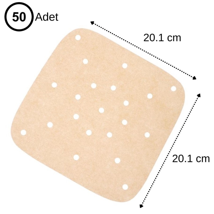 Biyomak®  250 Adet Air Fryer Pişirme Kağıdı Tek Kullanımlık Hava Fritöz Yağ Geçirmez Yapışmaz Gıda Pişirme Kağıdı Delikli Kare Model