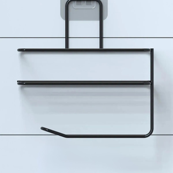 ®  Kendiliğinden Yapışkanlı Tuvalet Kağıdı Tutacağı ve Yedek Raf - Siyah Modern Metal Tasarım