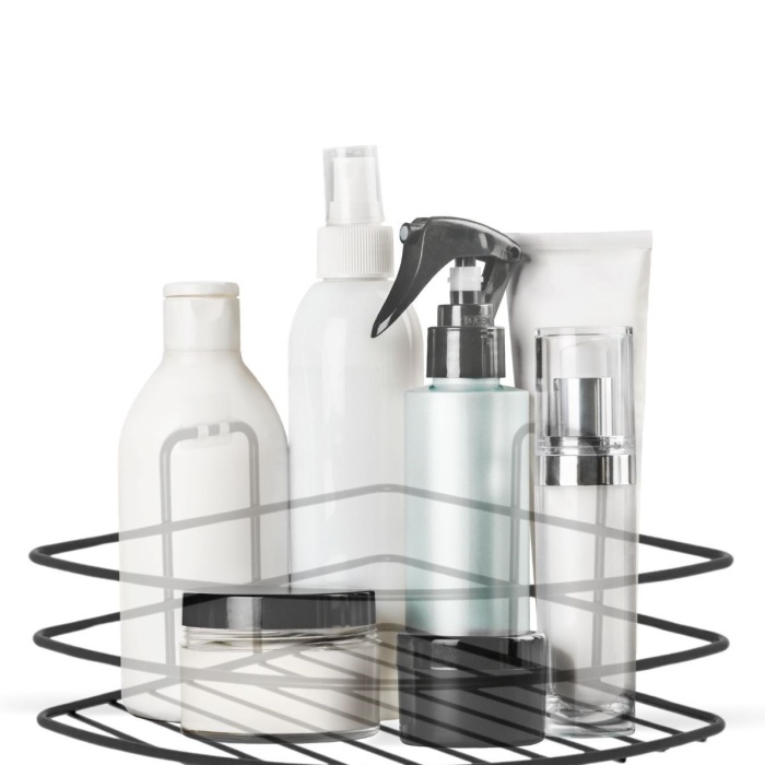 Biyomak®  Kendiliğinden Yapışkanlı Montaj Gerektirmeyen Tek Katlı Banyo Askı Köşe Şampuanlık Siyah