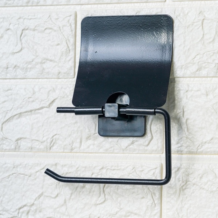 ®  Kendiliğinden Yapışkanlı Siyah Paslanmaz Metal Kapaklı Tuvalet Kağıtlığı Aparatı