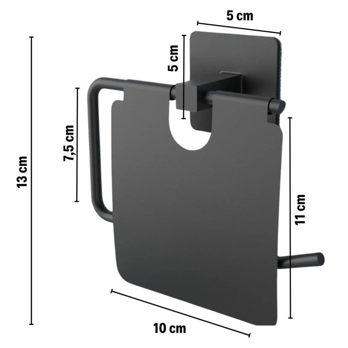 ®  Kendiliğinden Yapışkanlı Siyah Paslanmaz Metal Kapaklı Tuvalet Kağıtlığı Aparatı