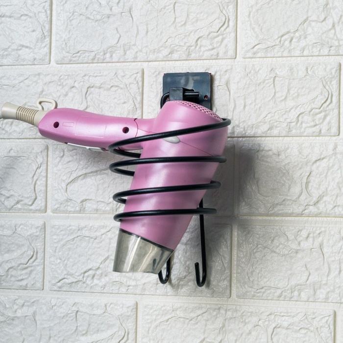 ®  Kendiliğinden Yapışkanlı Siyah Paslanmaz Metal Fön Makinesi Askısı Saç Kurutma Makinesi Tutacağı