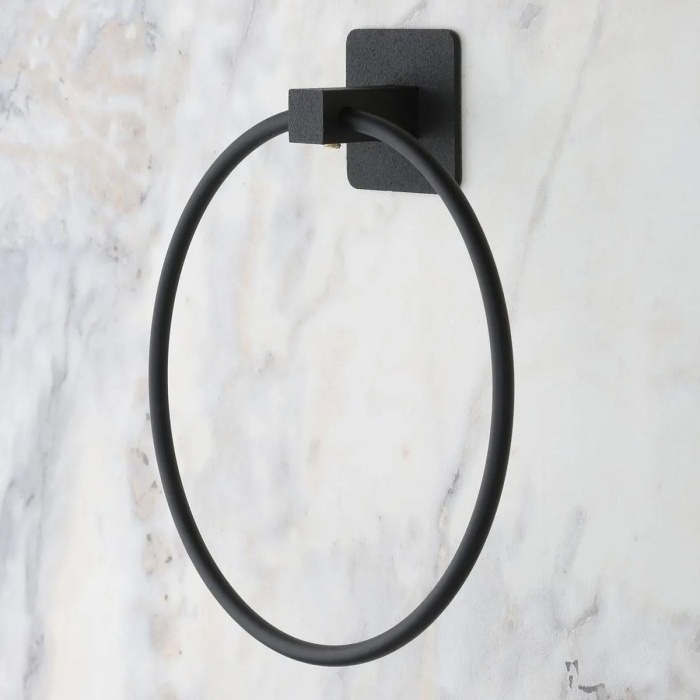 Biyomak®  Kendiliğinden Yapışkanlı Siyah Paslanmaz Metal Yuvarlak Havluluk