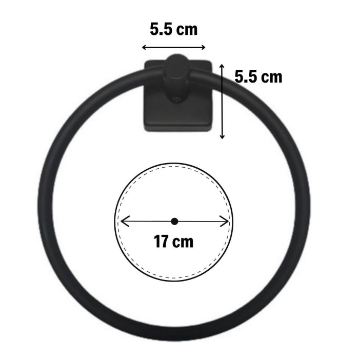 Biyomak®  Kendiliğinden Yapışkanlı Siyah Paslanmaz Metal Yuvarlak Havluluk