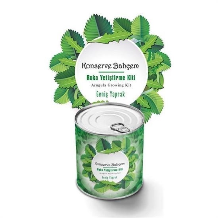 Biyomak®  Konserve Bahçem Evde Konservede İri Yapraklı Roka Yetiştirme Kiti