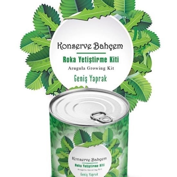 Biyomak®  Konserve Bahçem Evde Konservede İri Yapraklı Roka Yetiştirme Kiti