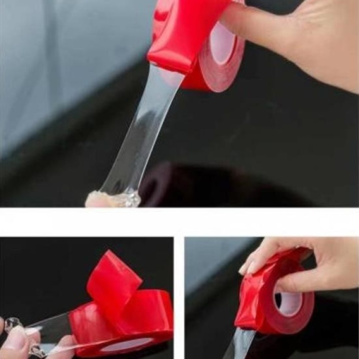 Biyomak®  2 Metre Güçlü Yapışkanlı Çift Taraflı Slikon Pratik Şeffaf Bant
