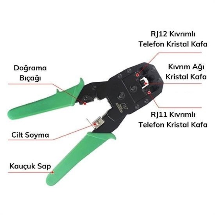 Biyomak®  3ü 1 Arada Modüler Kablo Sıkma,Soyma ve Kesme Pensesi